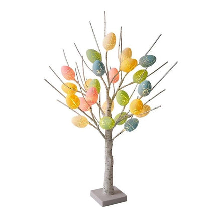 Pre-Lit Birch Twig Tree with 24 LED Eggs, Easter Party Decoration