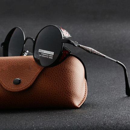Steampunk Polarized Sunglasses UV400 Retro Round Driving Glasses for Men Women
