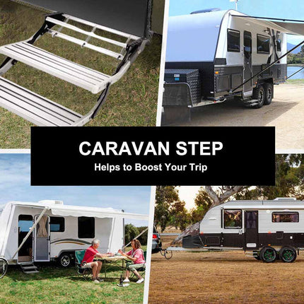 Double Retractable Caravan Step with LED Lights - Aluminium Alloy RV, Motorhome Entry Steps
