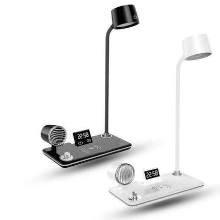 Wireless Charger LED Desk Lamp, 4 in 1 with Bluetooth Speaker, Alarm Clock & Charging Port