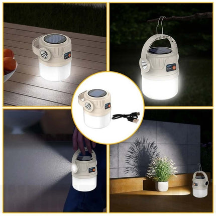 Solar LED Camping Lantern Flashlight, USB Rechargeable Tent Light for Outdoor Hiking & Emergency