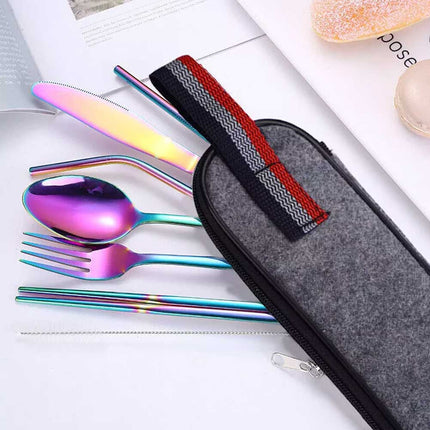 Portable 8PCS Stainless Steel Cutlery Set for Travel Camping