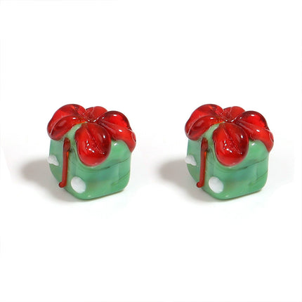 10Pcs Christmas Green Gift Box Glass Beads for Jewelry Making
