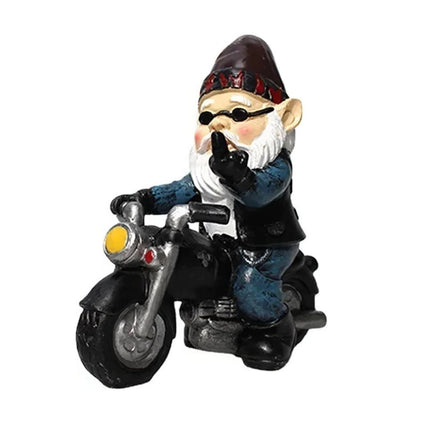 Naughty Gnome Riding Motorcycle Statue Funny Resin Craft for Home Garden