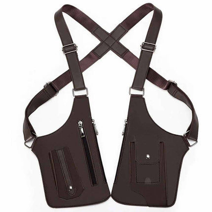 Adjustable Anti-Theft Underarm Shoulder Bag PU Leather Wallet Holster - Brown