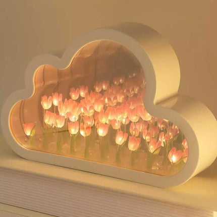 Handmade Cloud Tulip LED Lamp - Flower Night Light for Home Mirror Decor