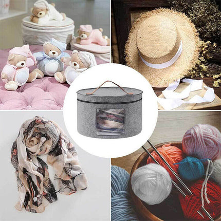 Extra Large Pop Up Felt Hat Box, Round Storage Organizer for Women & Men