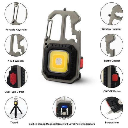 USB Rechargeable LED COB Work Light, Mini Magnetic Keychain Torch Lamp