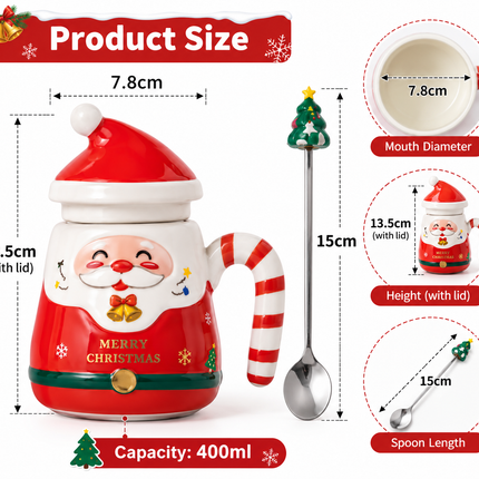 400ml Christmas Ceramic Santa Coffee Mug with Gift Box Xmas Present
