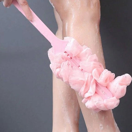 Long Handle Bath Brush with Soft Mesh Sponge & Body Puff