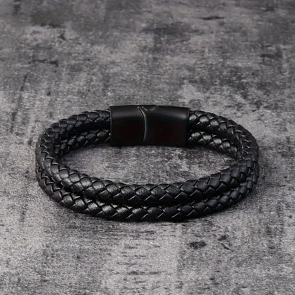 Men's Braided Leather Magnetic Bracelet 6mm Black 21cm