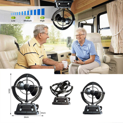 12V/24V DC Ceiling Fan with Remote - Ultra-Quiet 360° Airflow, Bladeless Safe Design for RV, Caravan, Boat, Camper
