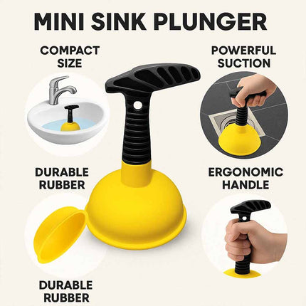 Compact Mini Sink & Drain Plunger Unclogger for Bathroom Kitchen Shower