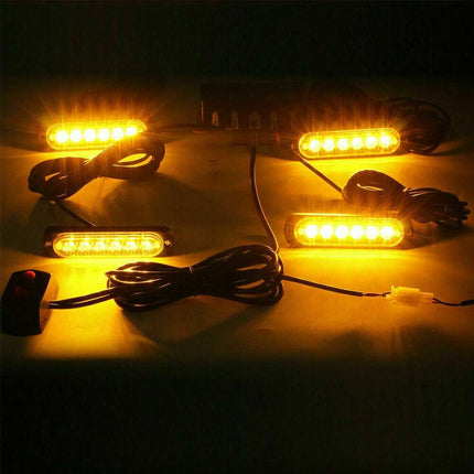 4x6 LED Amber Strobe Light Bar - 12V Flashing Beacon for Vehicle Recovery, Emergency Warning