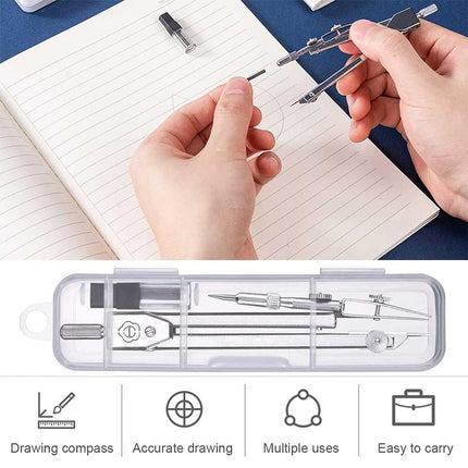 Premium Metal Drafting Compass Reusable Geometry Tool with Refillable Leads