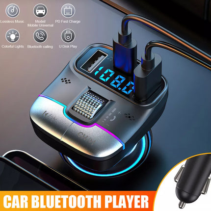 Car Bluetooth 5.3 FM Transmitter: 30W PD+QC 3.0 Fast Charger, Wireless Audio, Hands-Free Call, LED Display