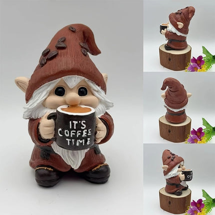 Outdoor Resin Gnome with Coffee, Garden Decor Figurine
