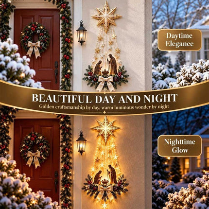 LED Nativity Holy Family Star Hanging Ornament Christmas Wall Decor