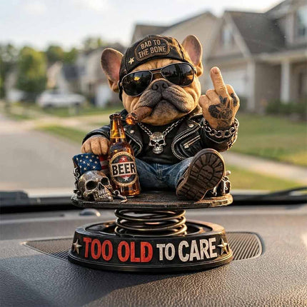 Funny Resin Bulldog Nodding Head Dog – Too Old To Care Dashboard Bobblehead