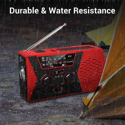Portable Solar & Hand Crank Emergency Radio, Waterproof w/ Flashlight & Reading Light