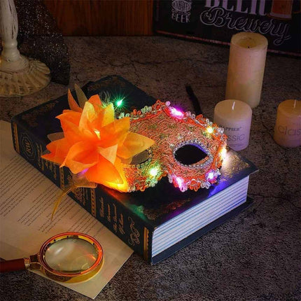 2X Random Lace Venetian Light Up Mask with Side Flower for Mardi Gras