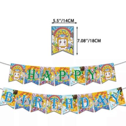 Cartoon Kids Birthday Party Decor Set with Balloons Banner & Cake Toppers