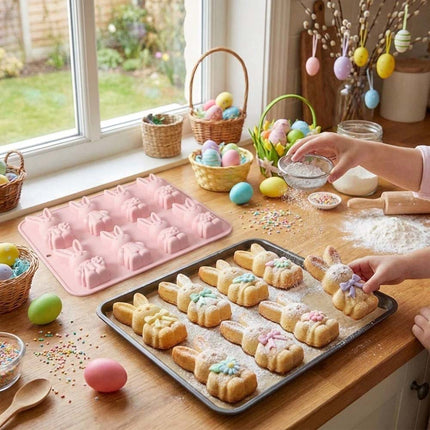 8 Grids Easter Bunny Molds - Non-Stick Baking Mold for Chocolate, Cake, Jelly - Food Grade Silicone Bakeware