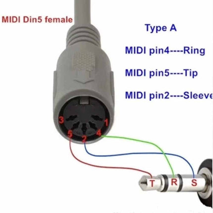 3.5mm TRS Mini Jack to 5-Pin DIN MIDI Female Adapter Cable - 0.5m