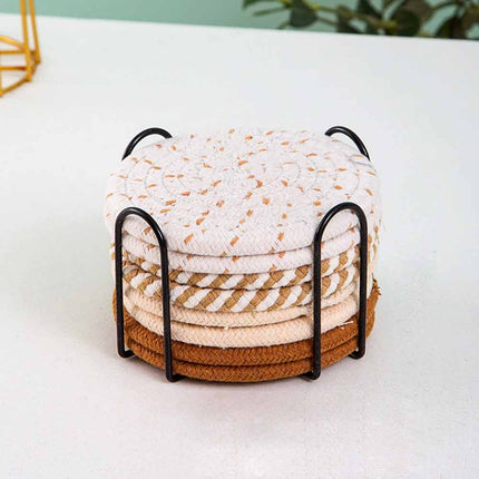 8Pcs Non-Woven Heat Resistant Non-Slip Cup Coasters Set with Iron Frame