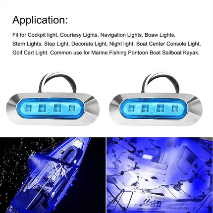 4x Blue LED Courtesy Lights for Marine Boat Cabin, Deck, and Walkway, 12V-24V Compatible