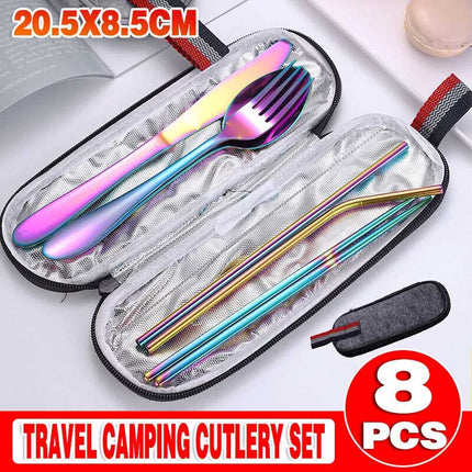 Portable 8PCS Stainless Steel Cutlery Set for Travel Camping