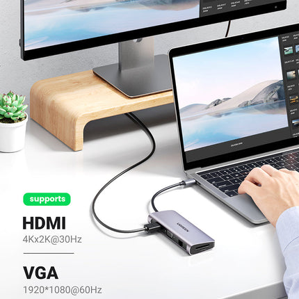 10-in-1 USB-C Hub 3xUSB-A HDMI VGA RJ45 SD/TF AUX PD Converter