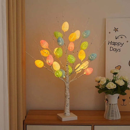 Pre-Lit Birch Twig Tree with 24 LED Eggs, Easter Party Decoration
