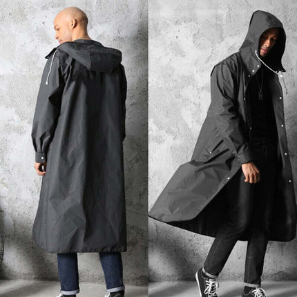 Men's Waterproof Hooded Long Raincoat for Outdoor Hiking