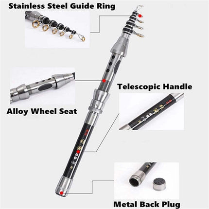 Carbon Fiber Telescopic Fishing Rod Portable Travel Spinning Pole Sea & Freshwater
