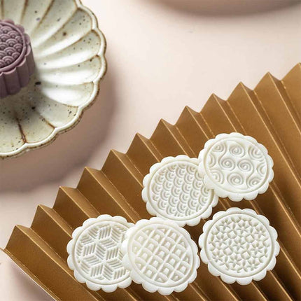 DIY Mooncake Mould with 6 Geometric Stamps Hand Press Cookie Cutter