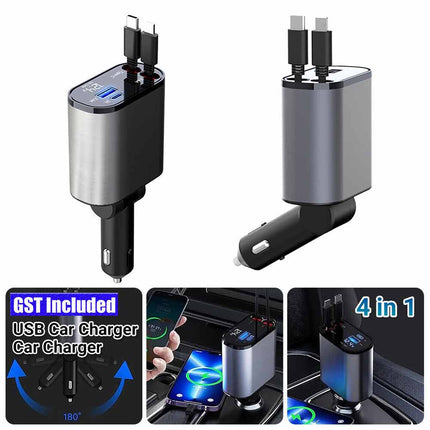 4-in-1 Universal Car Charger with Dual USB-C Ports, Fast Charging for iPhone & All Phones