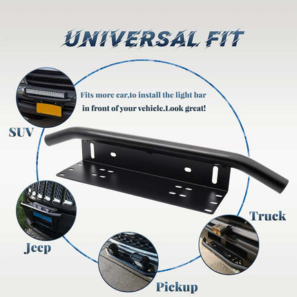 Universal LED License Plate Light Kit-Durable Bracket for Bull Bar & Bumper Mounting, Enhances Front Plate Frame Visibility