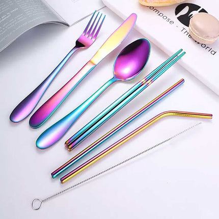 Portable 8PCS Stainless Steel Cutlery Set for Travel Camping