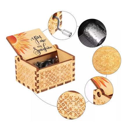 Hand-Cranked You Are My Sunshine Music Box – Black Engraved Musical Gift