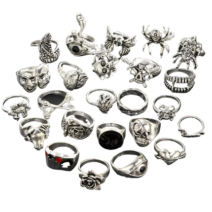 24Pcs Gothic Skeleton Ring Set Punk Grunge Unisex Street Jewelry Gift