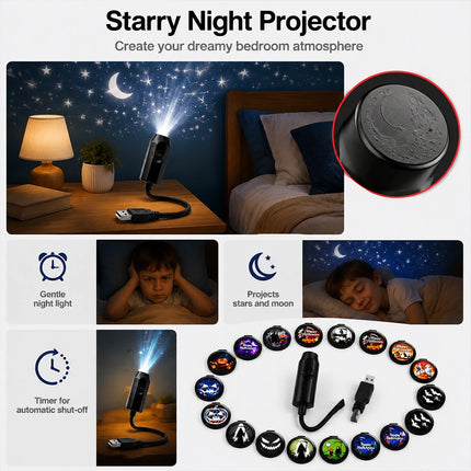Plug & Play HD Star Projector USB 360° Rotating for Halloween Christmas