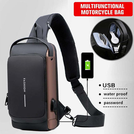 Anti-Theft Men's Sling Chest Bag w/ USB & Lock