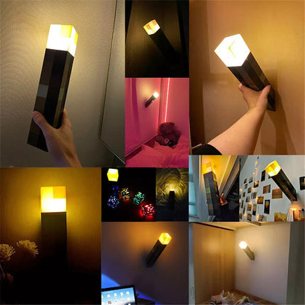 Mini World Craft Game Torch Lamp LED Night Light USB Rechargeable Home Decor Kids Gift