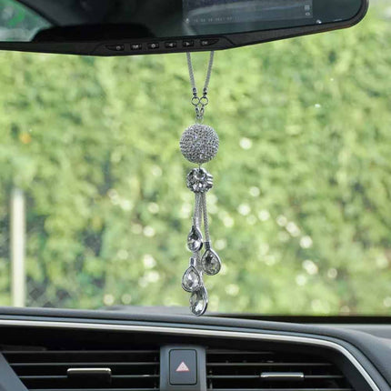 White Crystal Disco Ball Prism Charm - Car Rear View Mirror Decor with Glimmering Light Effects, Good Luck Gift