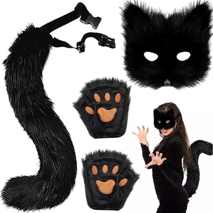Furry Cat Fox Mask Set for Christmas Party – Costume with Tail & Paws