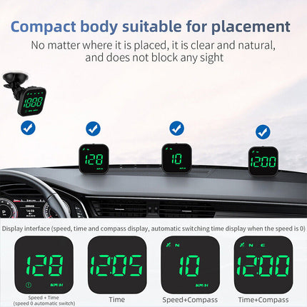 Universal Digital HUD Head-Up Display: GPS Speedometer Shows MPH/KMH, Overspeed Alarm, for All Cars