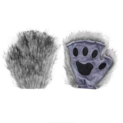 Furry Cat Fox Mask Set for Christmas Party – Costume with Tail & Paws