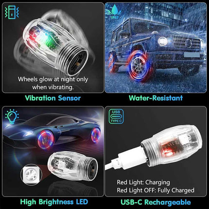 4-Pack LED Tire Valve Stem Lights - Strobe & Flash Wheel Lights for Cars, Trucks, Motorcycles