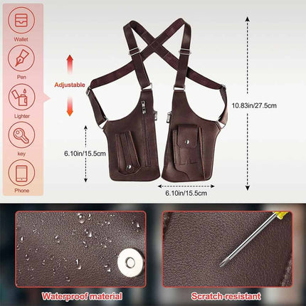 Adjustable Anti-Theft Underarm Shoulder Bag PU Leather Wallet Holster - Brown
